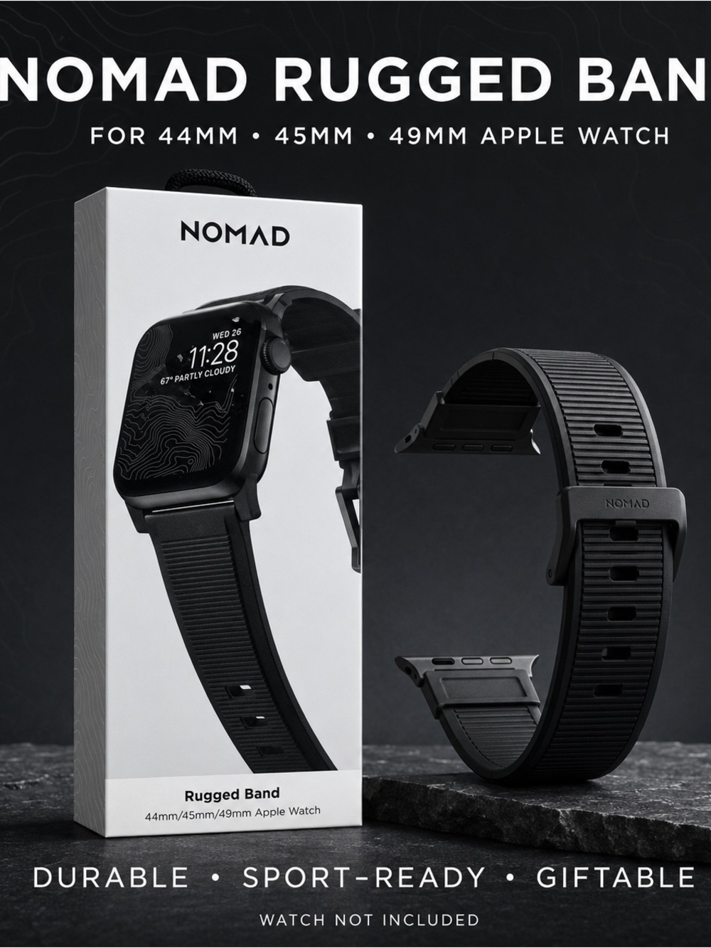Nomad Rugged Black Sport Band for Apple Watch (44/45/49mm)